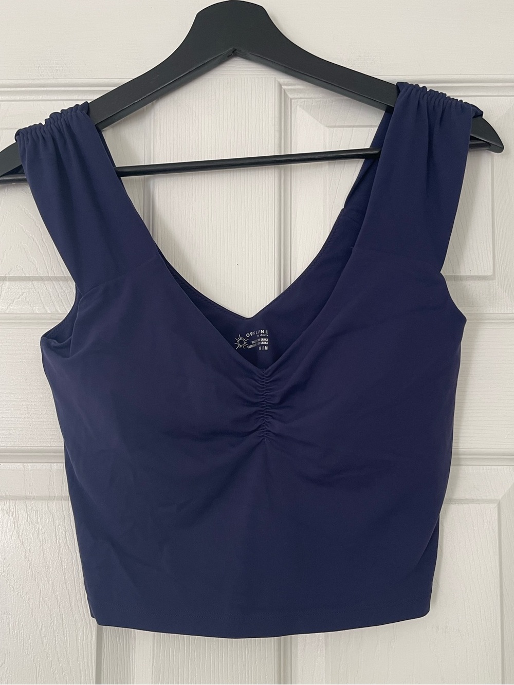 aerie Navy Ruched V-Neck Crop Top built in padding